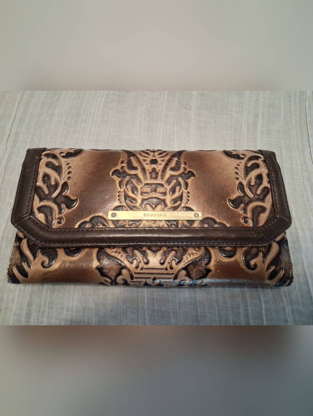Brahmin Bronze Metallic Embossed Wallet with Dark Brown Trim